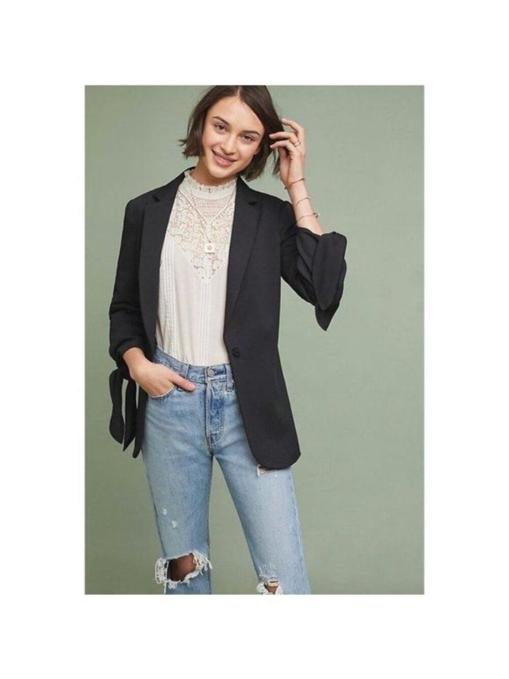 Cartonnier Black Tied-Sleeve Blazer - Picture 2 of 4